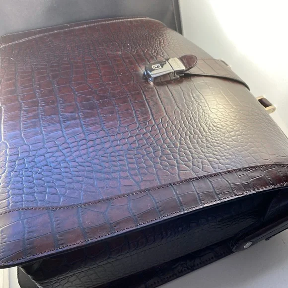 Bosca Dark Brown Crocodile Embossed Briefcase - Picture 2 of 8